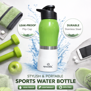 Speedex Stainless Steel Sports Water Bottle with Flip Cap – Green & White (500 ML)