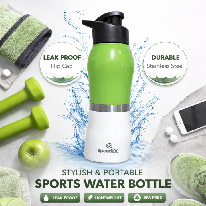 Speedex Stainless Steel Sports Water Bottle with Flip Cap – Green & White (500 ML)