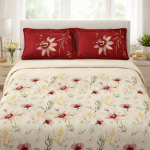 Portico New York Magnum Floral Super King Bedsheet Set (100% Cotton, Red & Cream)