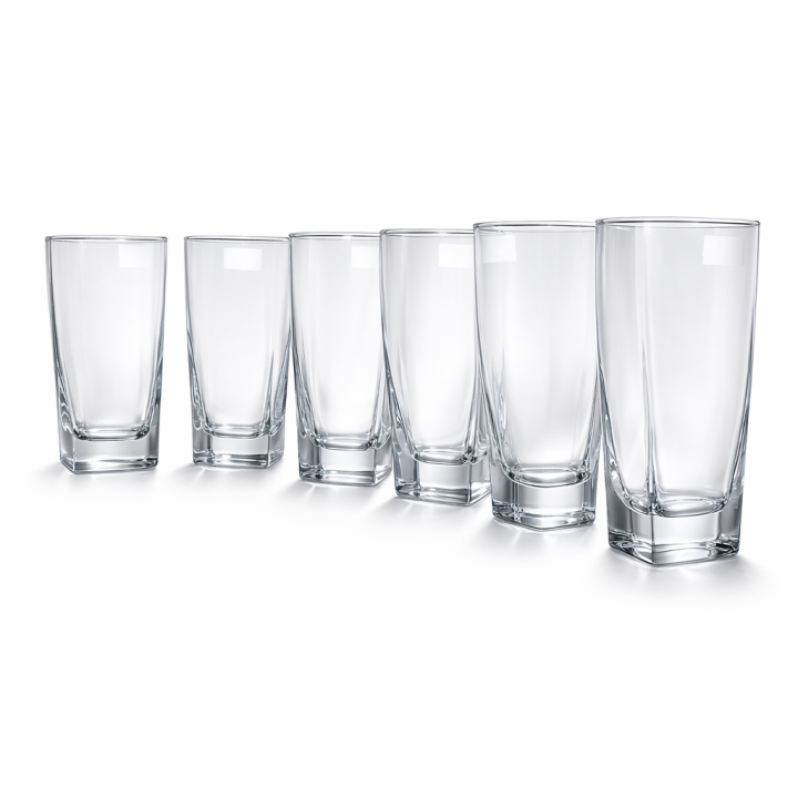 Premium Square Base Transparent Drinking Glass Set (Pack of 6)