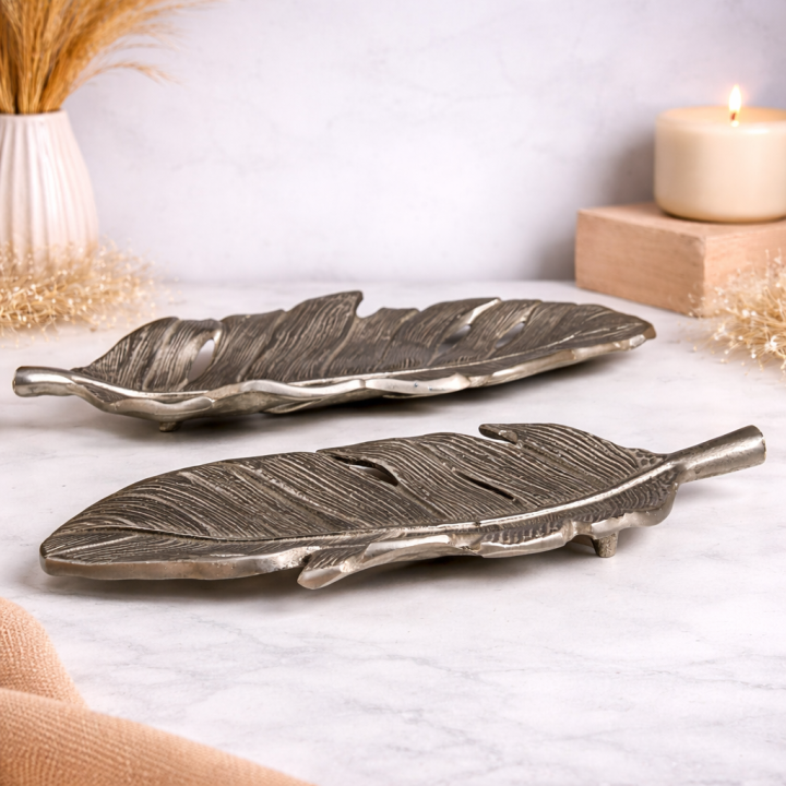 Antique Silver Leaf Decorative Tray Set (Set of 2)