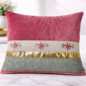 Premium Velvet & Embroidered Designer Cushion Cover with Gold Accent Border