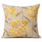 Premium Beige Floral Embroidered Cushion Cover with Gold & Silver Thread Work