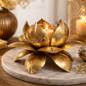 Antique Gold Lotus Tealight Candle Holder