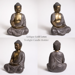 Serenity Meditating Buddha Statue Set (Gold & Antique Grey Finish)