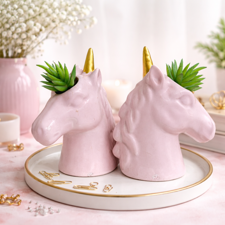 Blush Gold Unicorn Succulent Planter – Ceramic Decorative Pot (Set of 2)