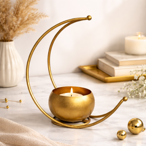 LunaGlow Gold Crescent Candle Holder