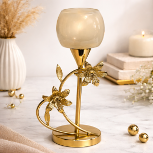 Golden Bloom Glass Candle Holder