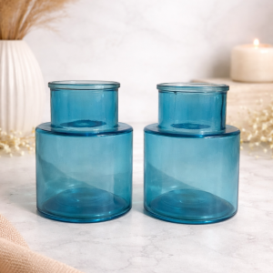 AzureGlow Cylindrical Glass Decorative Vases (Set of 2)