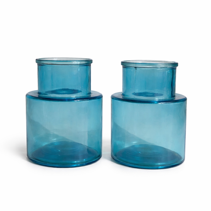 AzureGlow Cylindrical Glass Decorative Vases (Set of 2)
