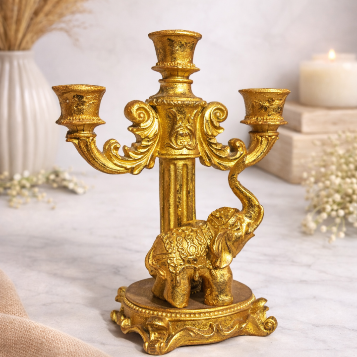 Royal Heritage Elephant Gold Candelabra