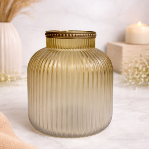 LuxeGlow Ribbed Glass Decorative Vase