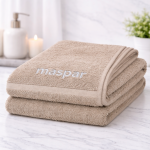 Maspar Signature Taupe Bath Towel – Premium Cotton Embroidered Collection