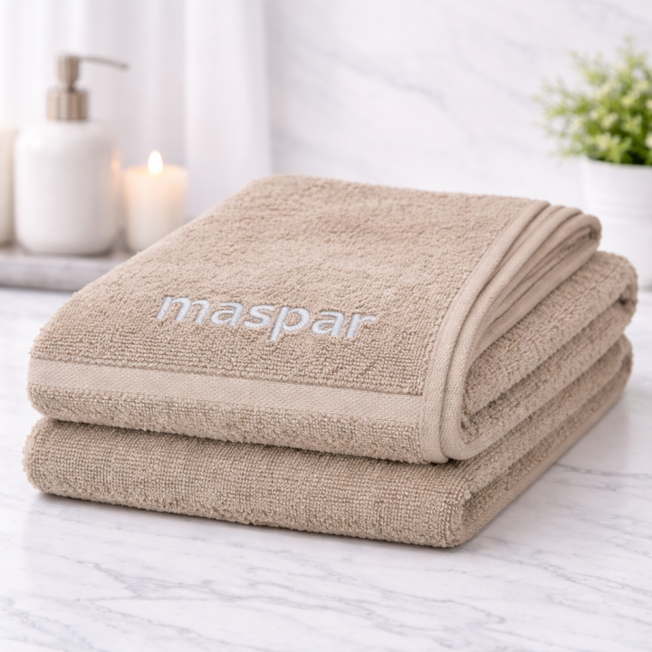 Maspar Signature Taupe Bath Towel – Premium Cotton Embroidered Collection