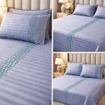 Platina Premium Striped Cotton Bedsheet Set – Luxury Soft Finish (Blue)