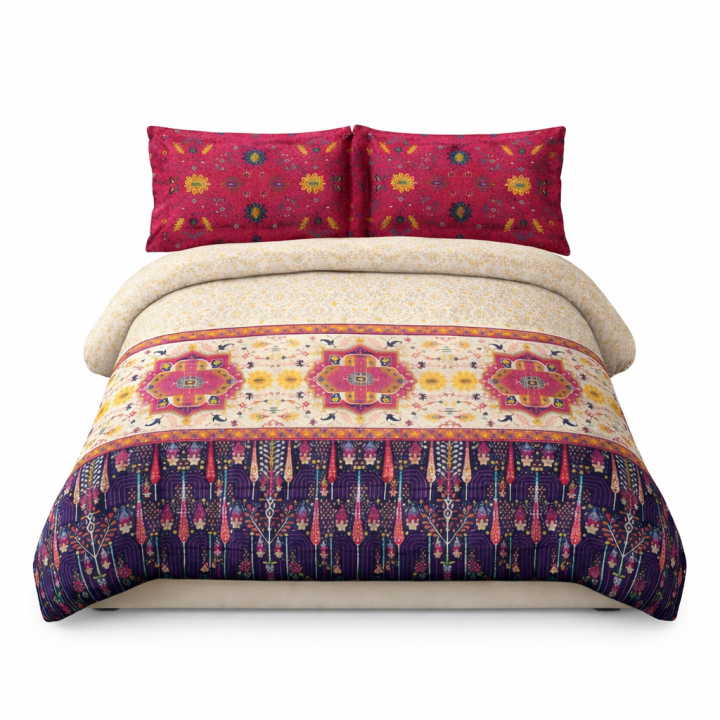 Portico New York Magnum Bohemian Printed Cotton Double Bedsheet with Pillow Covers