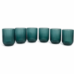 Elegant Teal Ribbed Glass Tumbler Set (Set of 6)